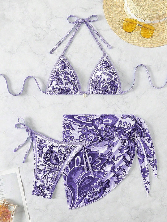 Damen Triangel-Bikini-Set mit elegantem Wickelrock R&B