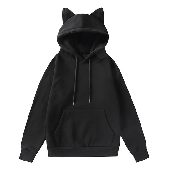 Damen Kapuzenpullover mit Katzenohren und weichem Innenfutter R&B