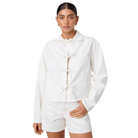 Damen Modernes Denim-Jackett mit Bindegürtel R&B