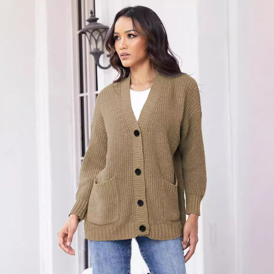 Damen Strickjacke mit modernen Taschen und geripptem Design R&B