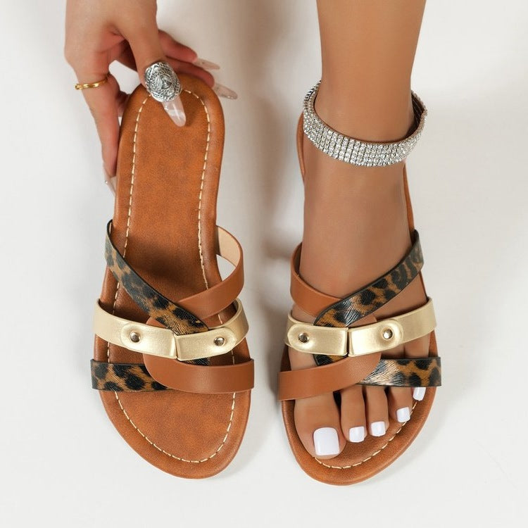 Damen modische Sandalen mit animalischem Muster und eleganten Riemen R&B