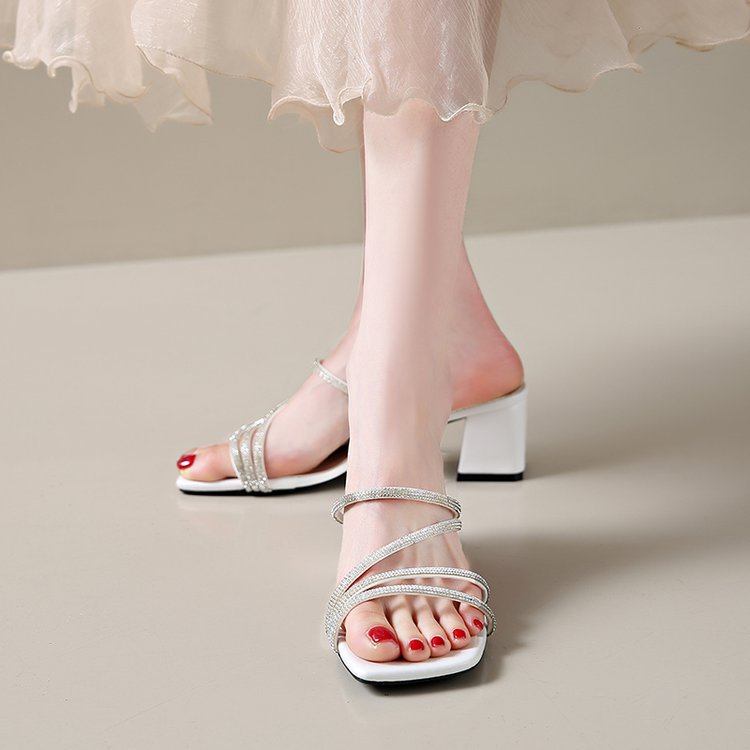 Damen elegante Sandalen mit funkelndem Riemen und Blockabsatz R&B