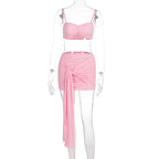 Damen Crop Top und Rock Set mit modischen Raffungselementen R&B