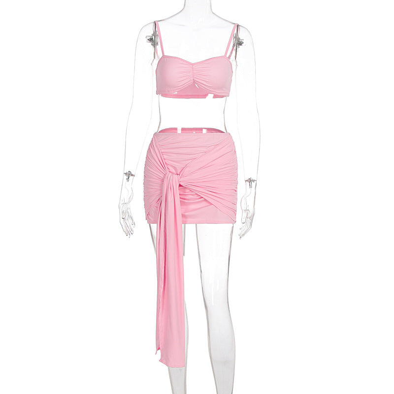 Damen Crop Top und Rock Set mit modischen Raffungselementen R&B
