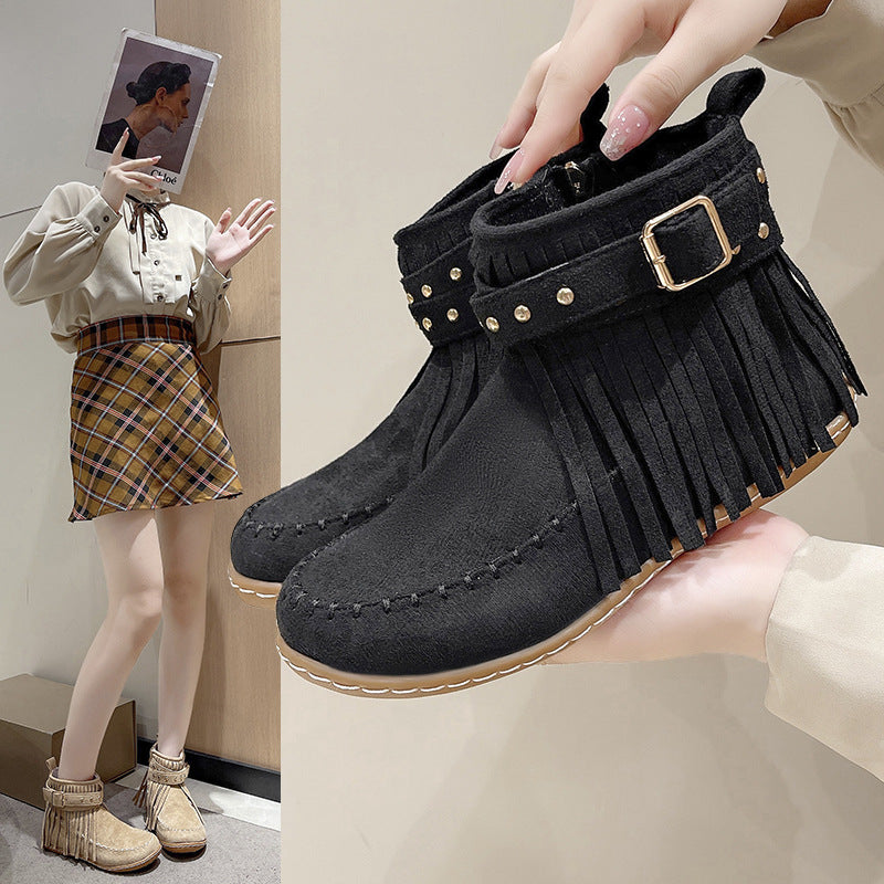 Damen modische Stiefeletten mit Fransen und Nieten R&B