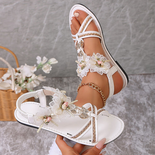 Damen elegante Riemchen-Sandalen mit floralem Design R&B
