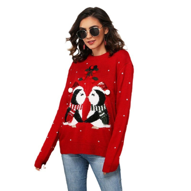 Damen Weihnachtspullover mit süßem Pinguin-Motiv und festlichem Design R&B