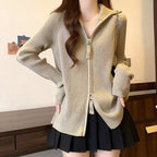 Damen Modische Strickjacke mit hohem Kragen und Reißverschluss