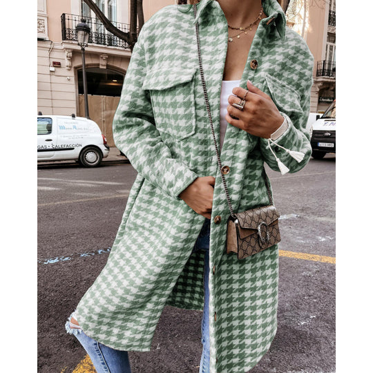 Damen Hahnentritt-Muster Oversized Hemdjacke R&B
