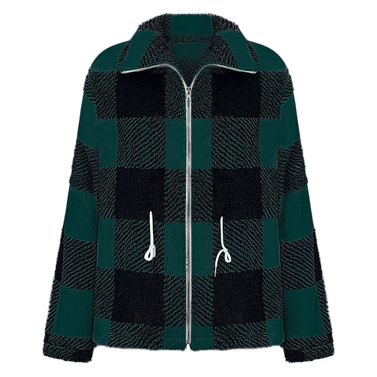 Damen Plüschjacke mit Karomuster R&B