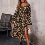 Damen Blütenmuster Maxikleid mit verstellbarem Ausschnitt R&B