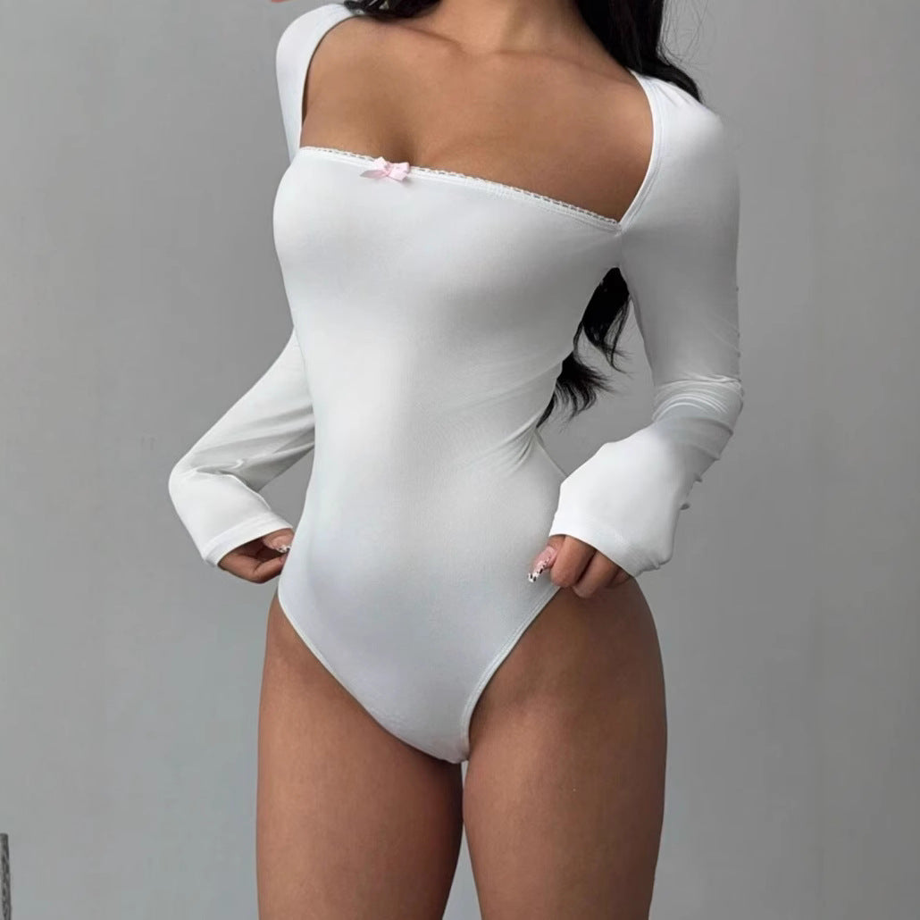 Damen Figurbetontes Langarm-Body mit elegantem Ausschnitt R&B