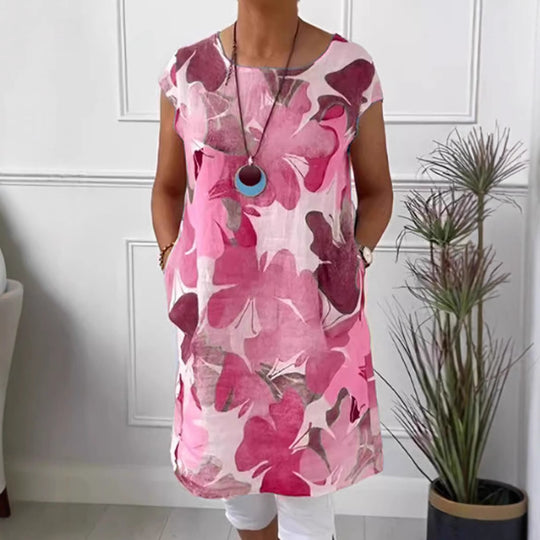 Damen Leichtes Strandkleid mit floralem Muster und Taschen Heidi-Mode
