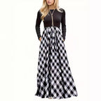 Damen Maxikleid mit modernem Karomuster und langen Ärmeln R&B