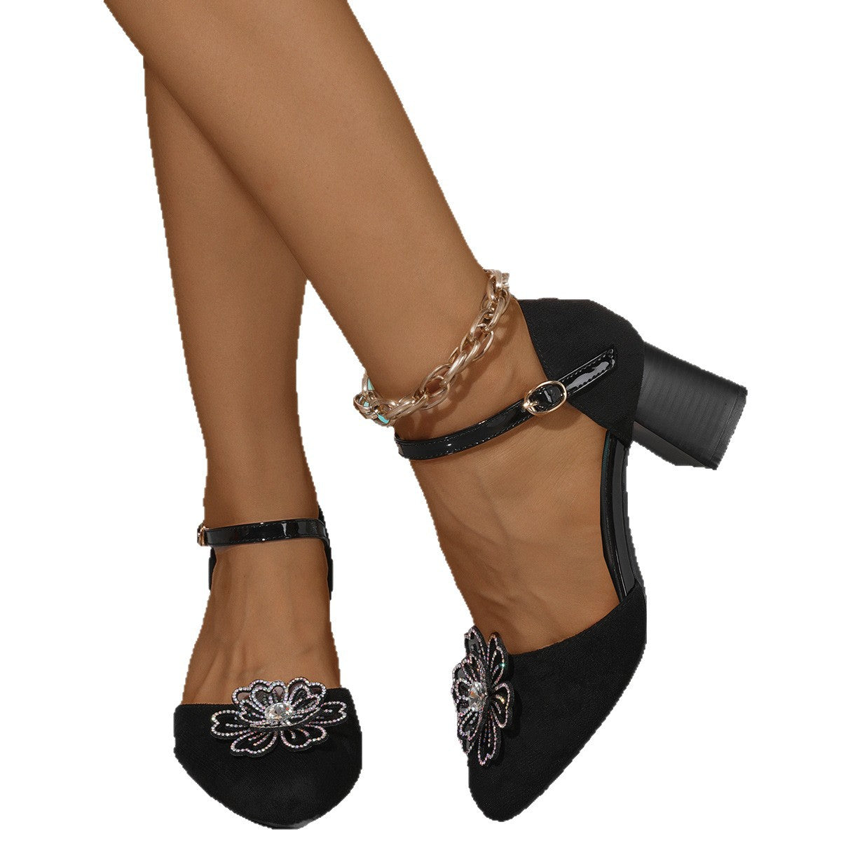 Damen Hochhackige Pumps mit floralem Strassdesign R&B