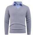 Herren Strickpullover mit Zopfmuster und V-Ausschnitt R&B