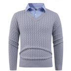 Herren Strickpullover mit Zopfmuster und V-Ausschnitt R&B