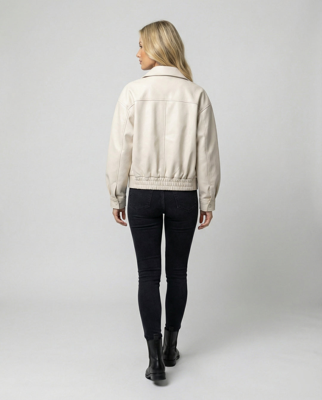 Damen Vintage Lederjacke Off-White Kurz geschnittene Motorradjacke