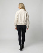 Damen Vintage Lederjacke Off-White Kurz geschnittene Motorradjacke
