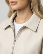 Damen Vintage Lederjacke Off-White Kurz geschnittene Motorradjacke