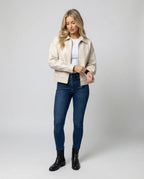Damen Vintage Lederjacke Off-White Kurz geschnittene Motorradjacke