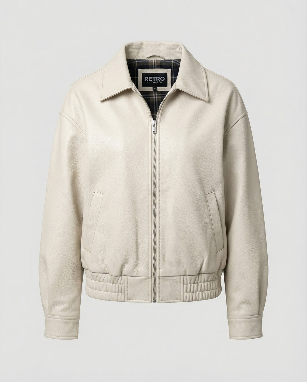 Damen Vintage Lederjacke Off-White Kurz geschnittene Motorradjacke