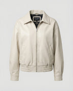 Damen Vintage Lederjacke Off-White Kurz geschnittene Motorradjacke