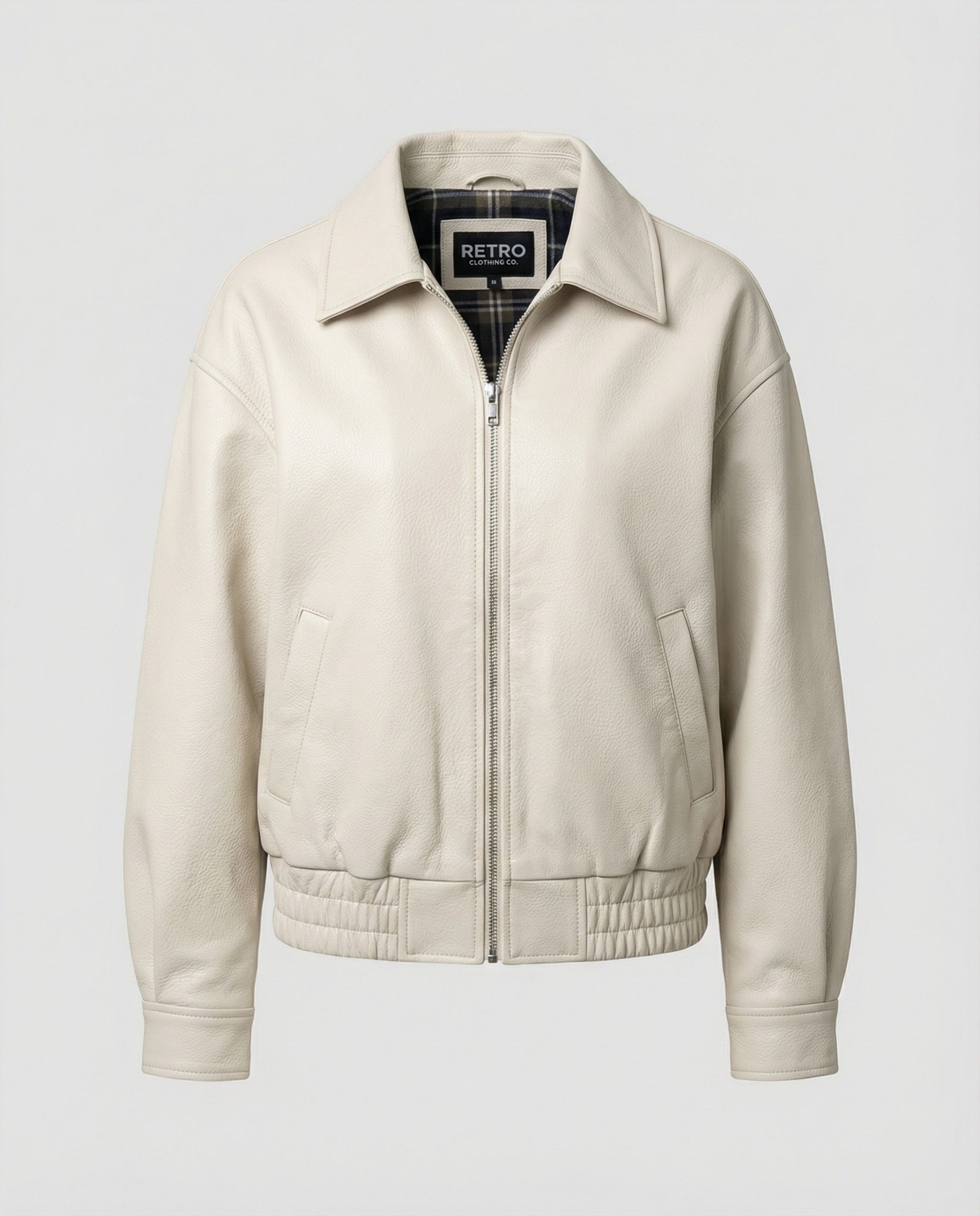 Damen Vintage Lederjacke Off-White Kurz geschnittene Motorradjacke