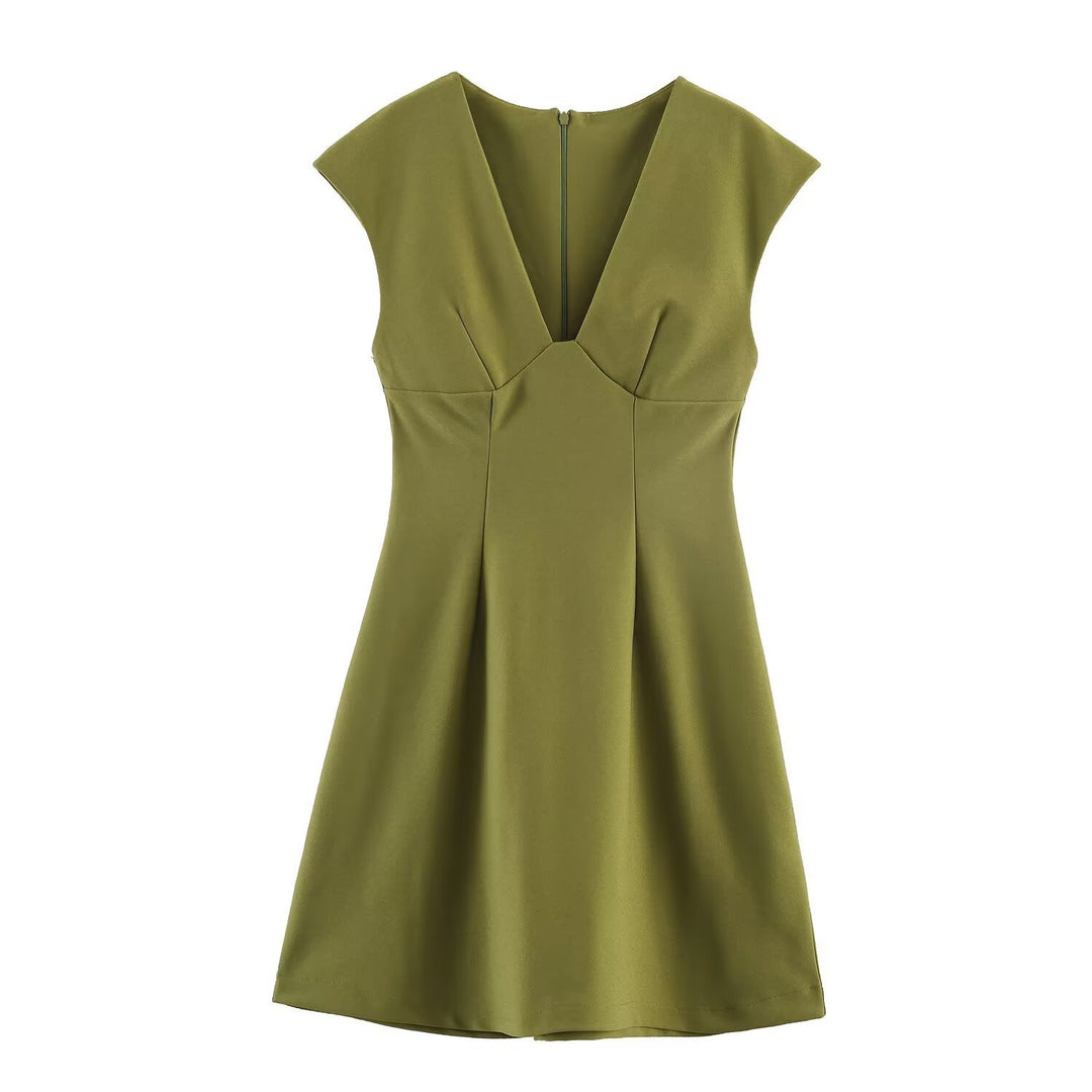 Damen elegantes Kurzkleid mit V-Ausschnitt und A-Linien-Schnitt R&B