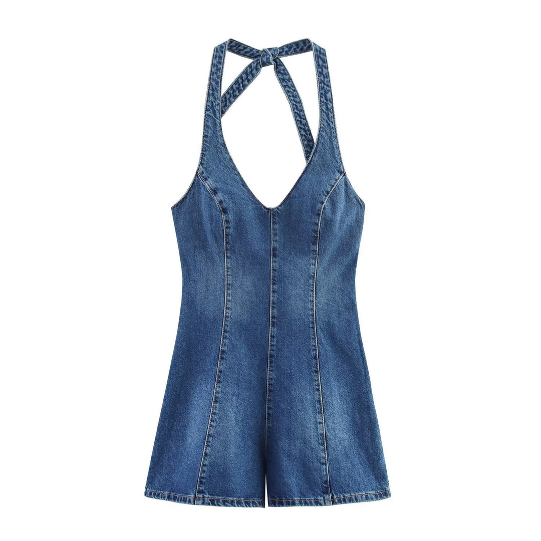 Damen Jumpsuit aus Denim mit Kreuzträgern R&B