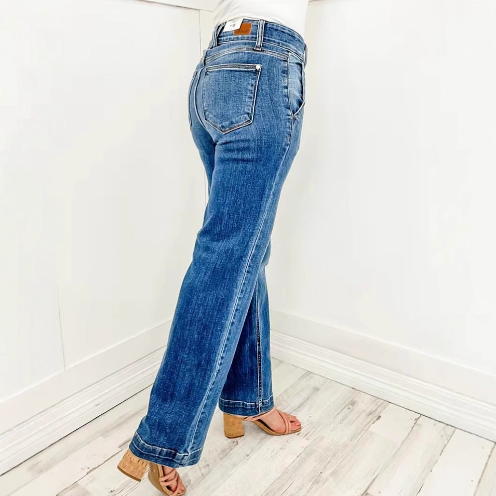 Damen Weit geschnittene Jeans mit hohem Bund und eleganter Nahtführung R&B