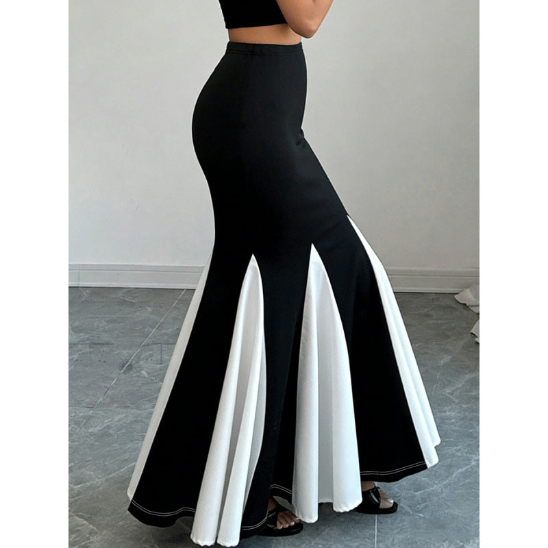 Damen Eleganter Maxi-Rock mit kontrastierenden Volantdetails und hohem Bund R&B