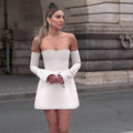 Damen Elegantes Mini-Kleid mit Off-Shoulder-Design und weiten Ärmeln R&B