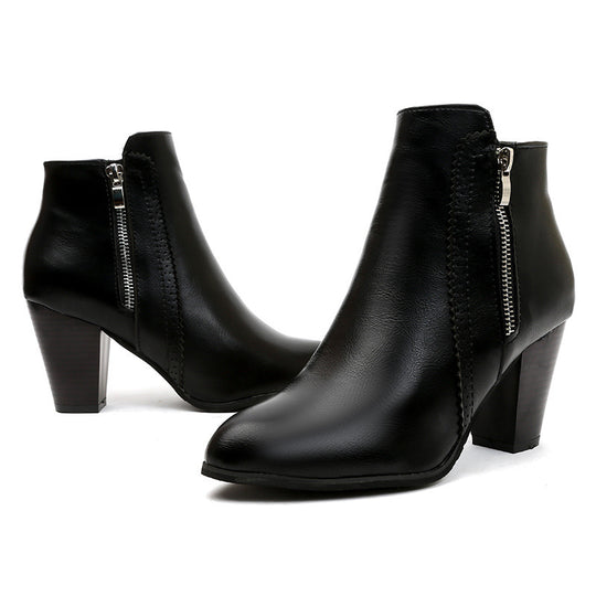 Damen elegante Stiefeletten mit modischem Reißverschluss und komfortablem Blockabsatz R&B