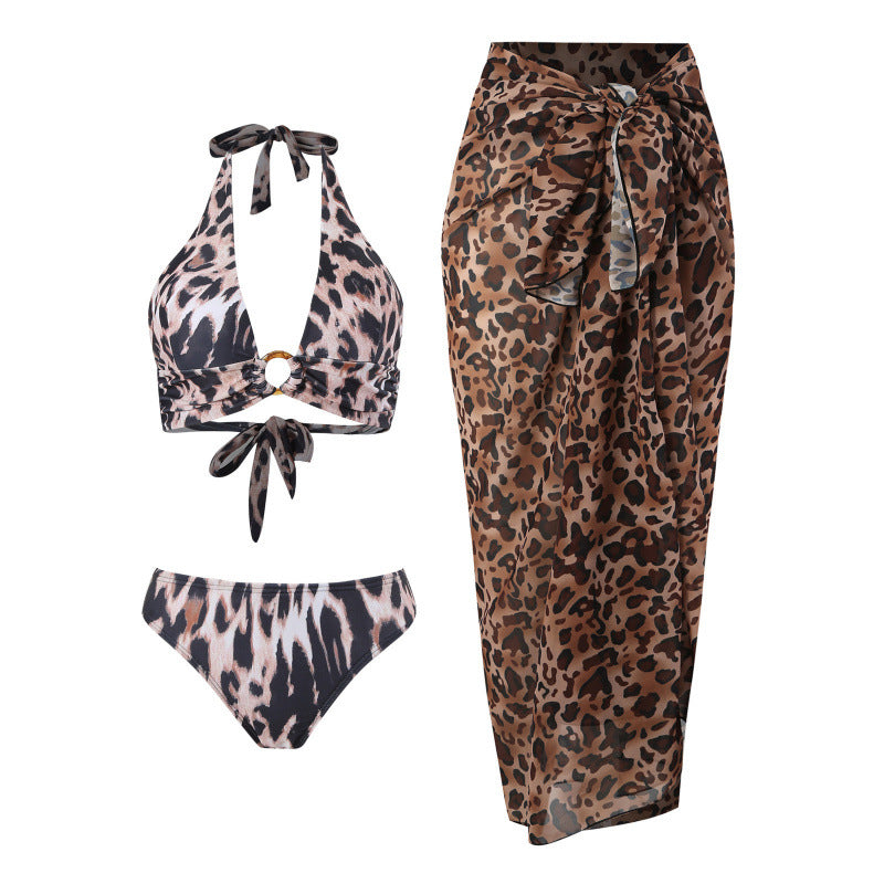 Damen Triangel-Bikini mit verspieltem Knoten-Design und elegantem Strandrock R&B