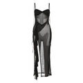 Damen Transparente Maxikleid mit asymmetrischen Fransen R&B
