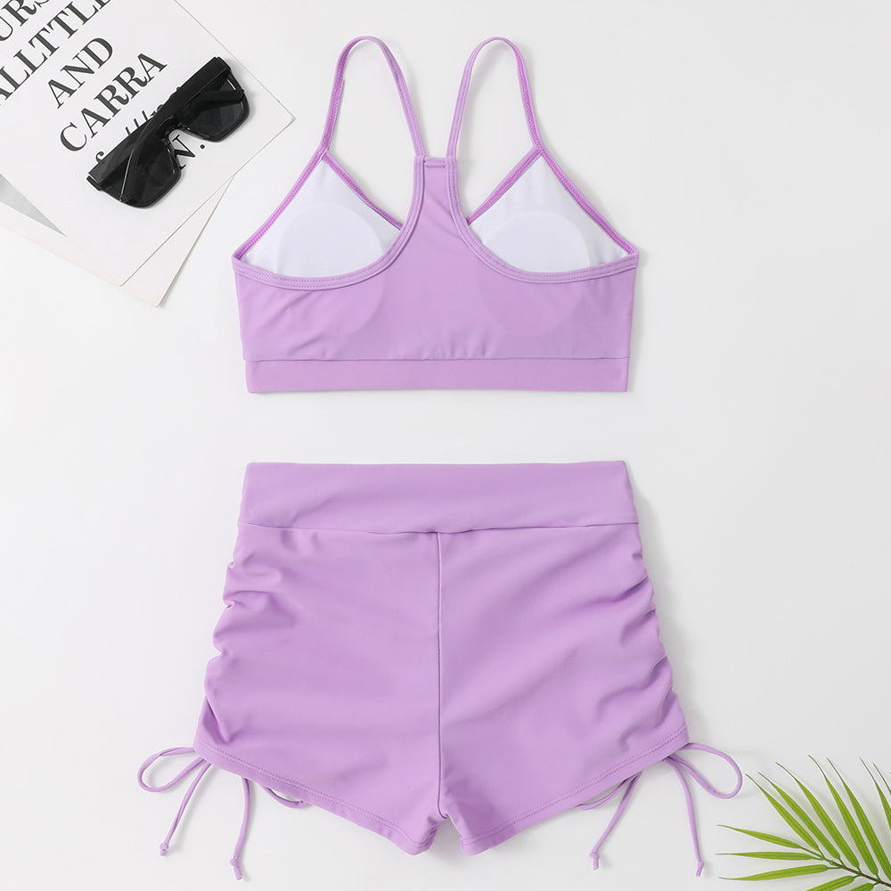 Damen Sportliches Zweiteiler-Bikini-Set mit verstellbaren Trägern und Raffung R&B