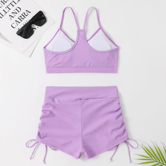 Damen Sportliches Zweiteiler-Bikini-Set mit verstellbaren Trägern und Raffung R&B