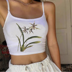 Damen Crop-Top mit floralem Design und schmalen Trägern R&B