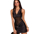 Damen Körperbetontes Minikleid mit tiefem V-Ausschnitt und eleganter Drapierung R&B