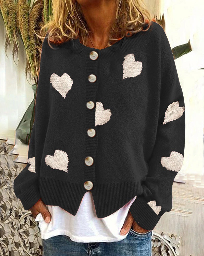 Damen kuschelige Strickjacke mit Herzmotiv R&B