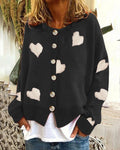 Damen Strickjacke mit Herzmotiv und knöpfbarem Design