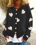 Damen Strickjacke mit Herzmotiv und knöpfbarem Design
