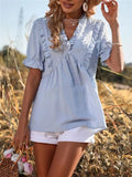 Damen elegantes Sommeroberteil mit Rüschendetails und V-Ausschnitt R&B