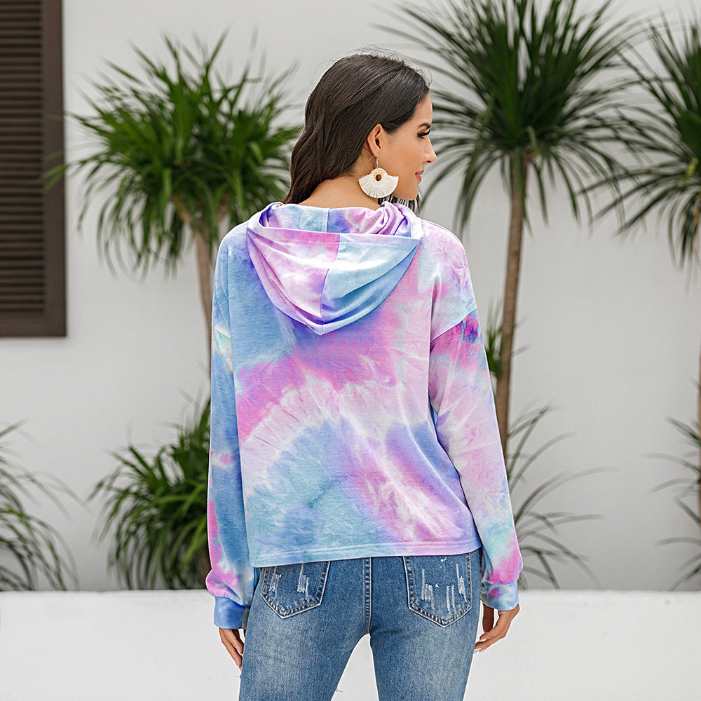 Damen lässiger Kapuzenpullover mit modernem Tie-Dye-Design R&B