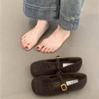 Damen elegante Filz-Ballerinas mit dekorativem Riemchen und bequemer Sohle R&B