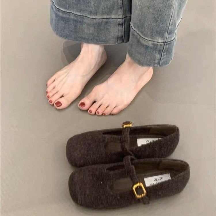 Damen elegante Filz-Ballerinas mit dekorativem Riemchen und bequemer Sohle R&B