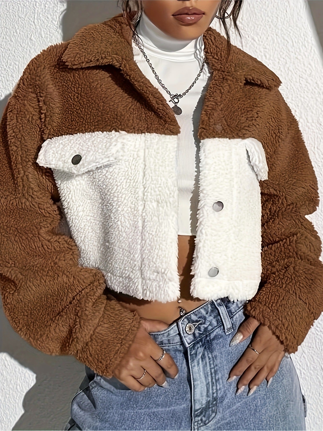 Damen Fleecejacke im Oversize-Stil mit Taschen