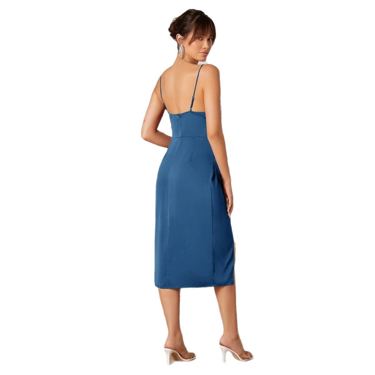 Damen Wickelkleid mit verführerischem Schlitz und schmalen Spaghettiträgern R&B