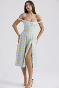 Damen Midikleid mit schulterfreiem Design und floralem Muster R&B